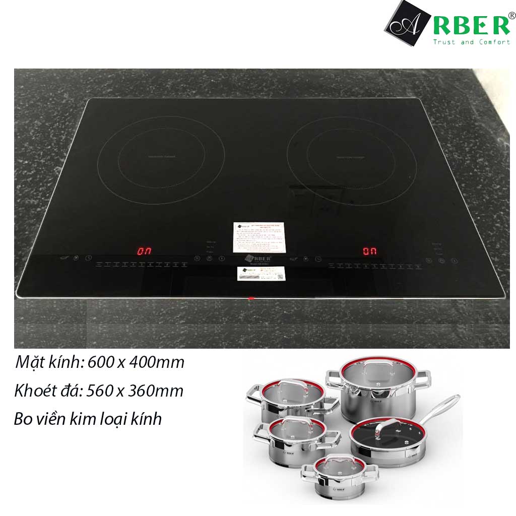 ei602 BẾP 2 từ Arber AB-Ei602 ( bo viền kim loại kính)