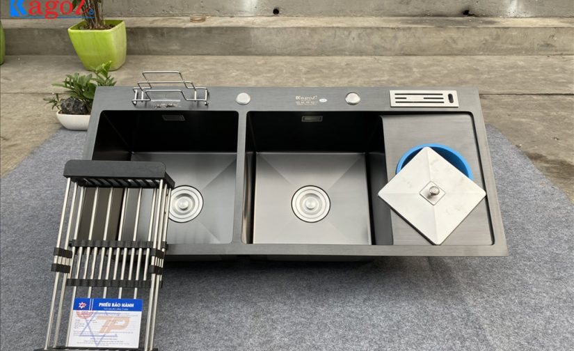 Chậu-rửa-nano-đen-Kagol-KND10045RD-cài-dao,-hố-rác