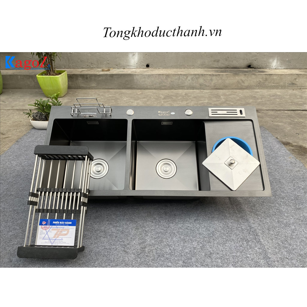 Chậu-rửa-nano-đen-Kagol-KND10045RD-cài-dao,-hố-rác Chậu-rửa-nano-đen-Kagol-KND10045RD-cài-dao,-hố-rác