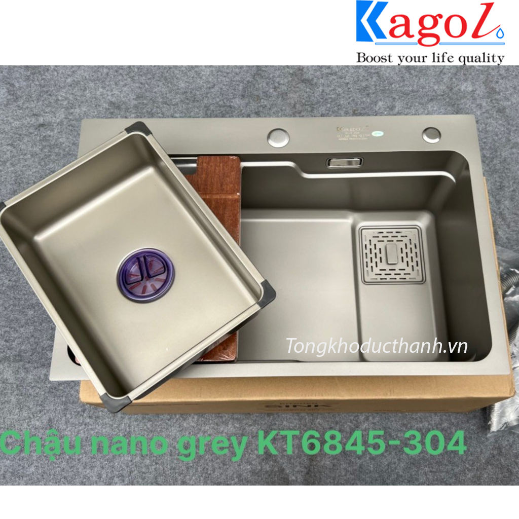 K6845 Chậu Kagol nano Gray K6845 inox 304 - Ảnh 1