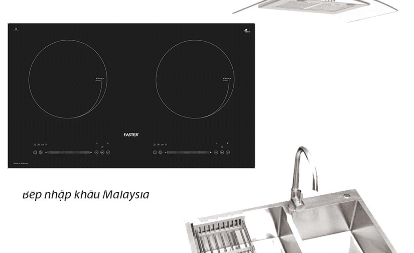 Combo T9-01: Bếp từ Faster, Máy hút mùi Faster, Chậu vòi rửa bát