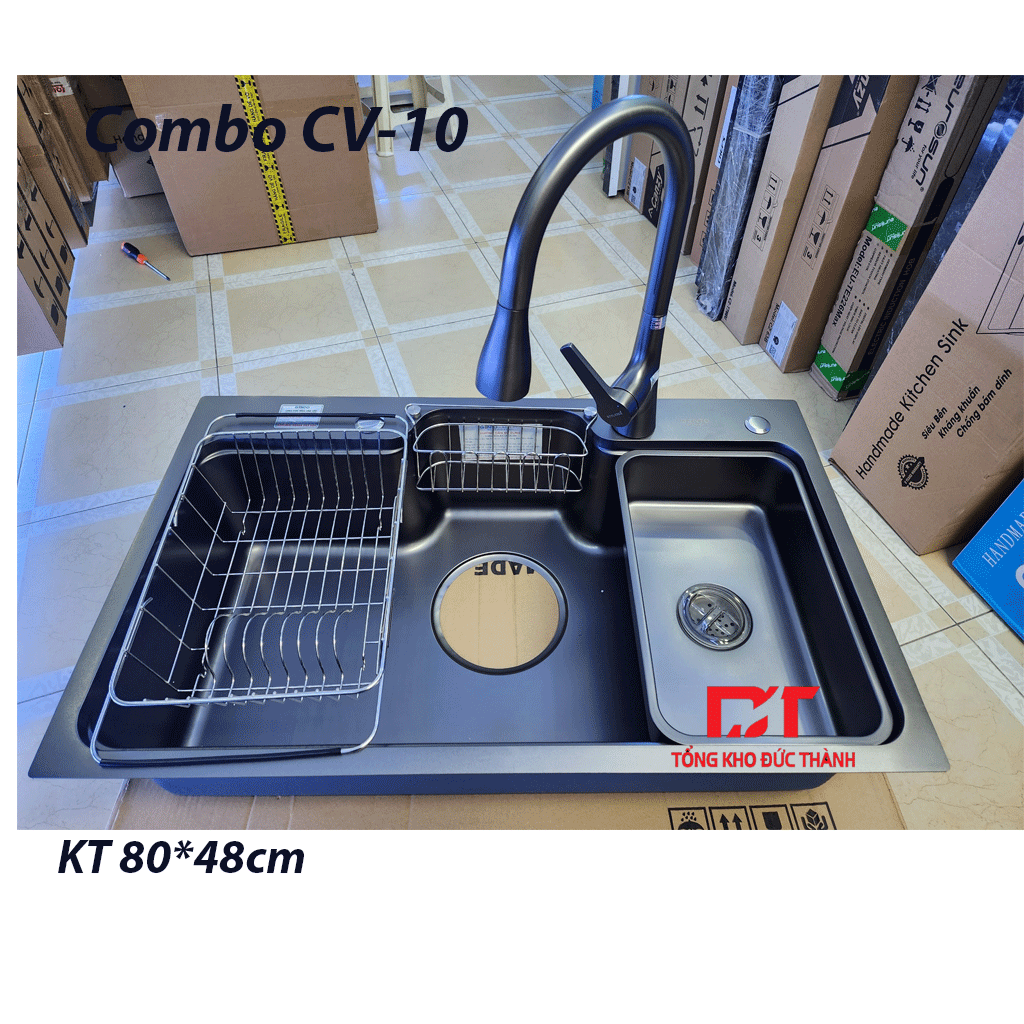 8048 Bộ Combo chậu vòi CV 10 Chậu Gento 8048, Vòi rút Roslerer Greey - Ảnh 1