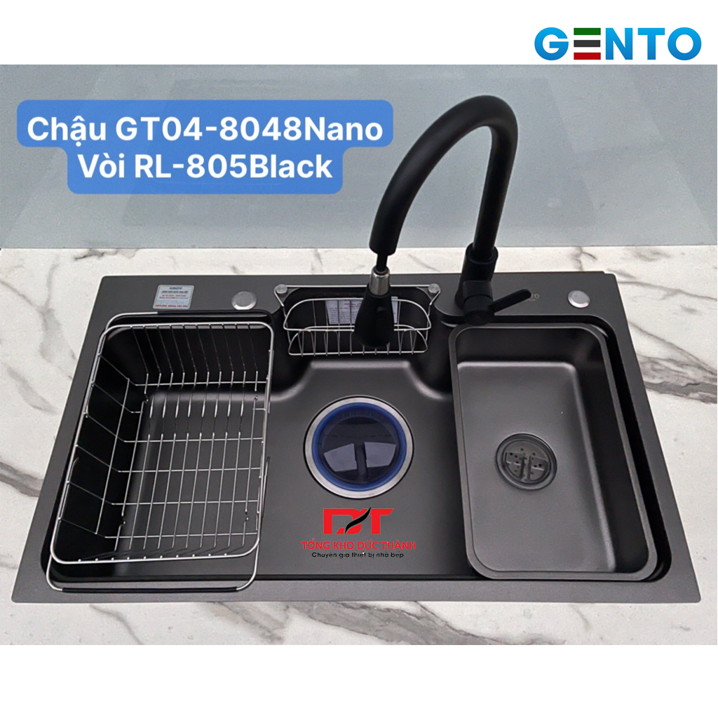 gt04-8048 nano 1 Combo Chậu rửa Gento GT04-8048 Nano inox 304 cao cấp và Vòi rút - Ảnh 1