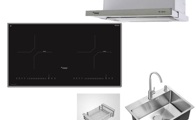 Combo bếp từ Canzy , hút mùi Canzy, chậu rửa Inox 304 ,vòi rửa bát inox 304