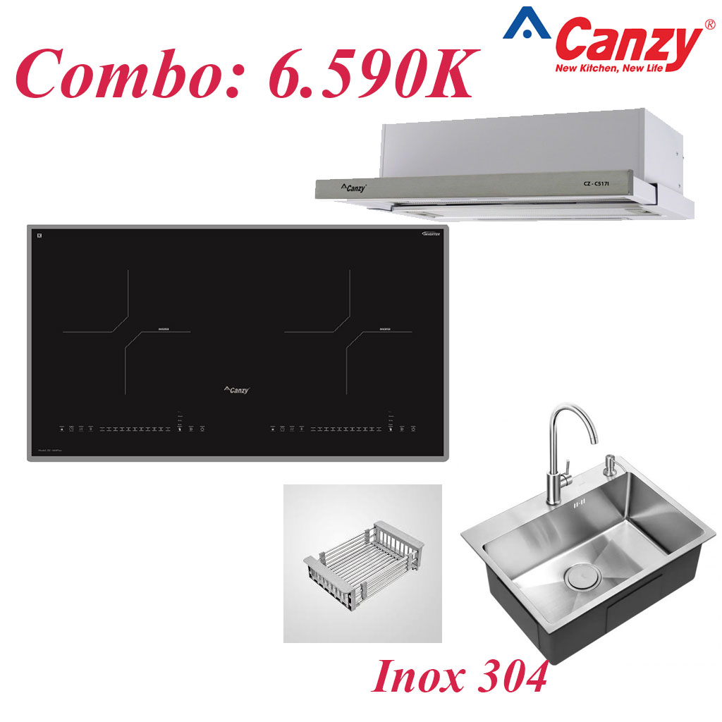 Combo-6.590k Combo bếp từ Canzy , hút mùi Canzy, chậu rửa Inox 304 ,vòi rửa bát inox 304 - Ảnh 1