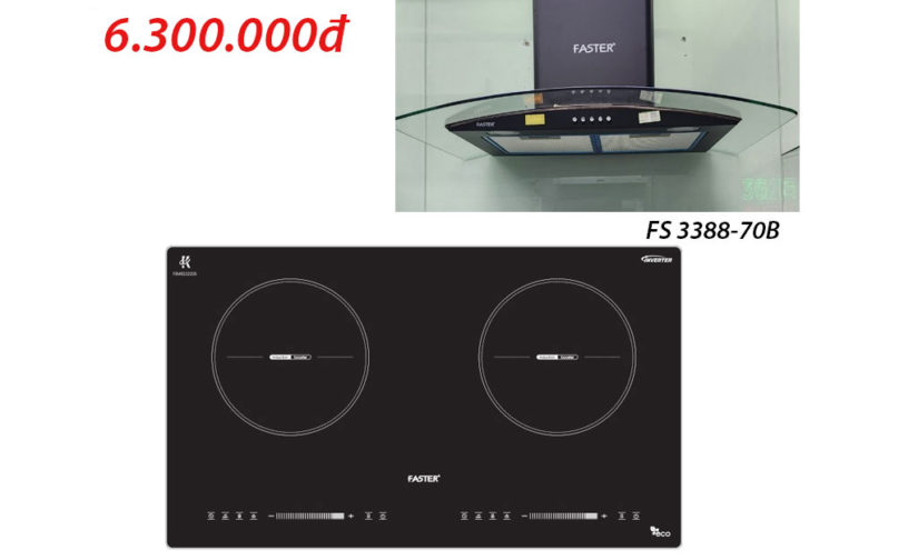 Bộ Combo bếp từ Faster NK Malaysia+ hút mùi kính cong Faster
