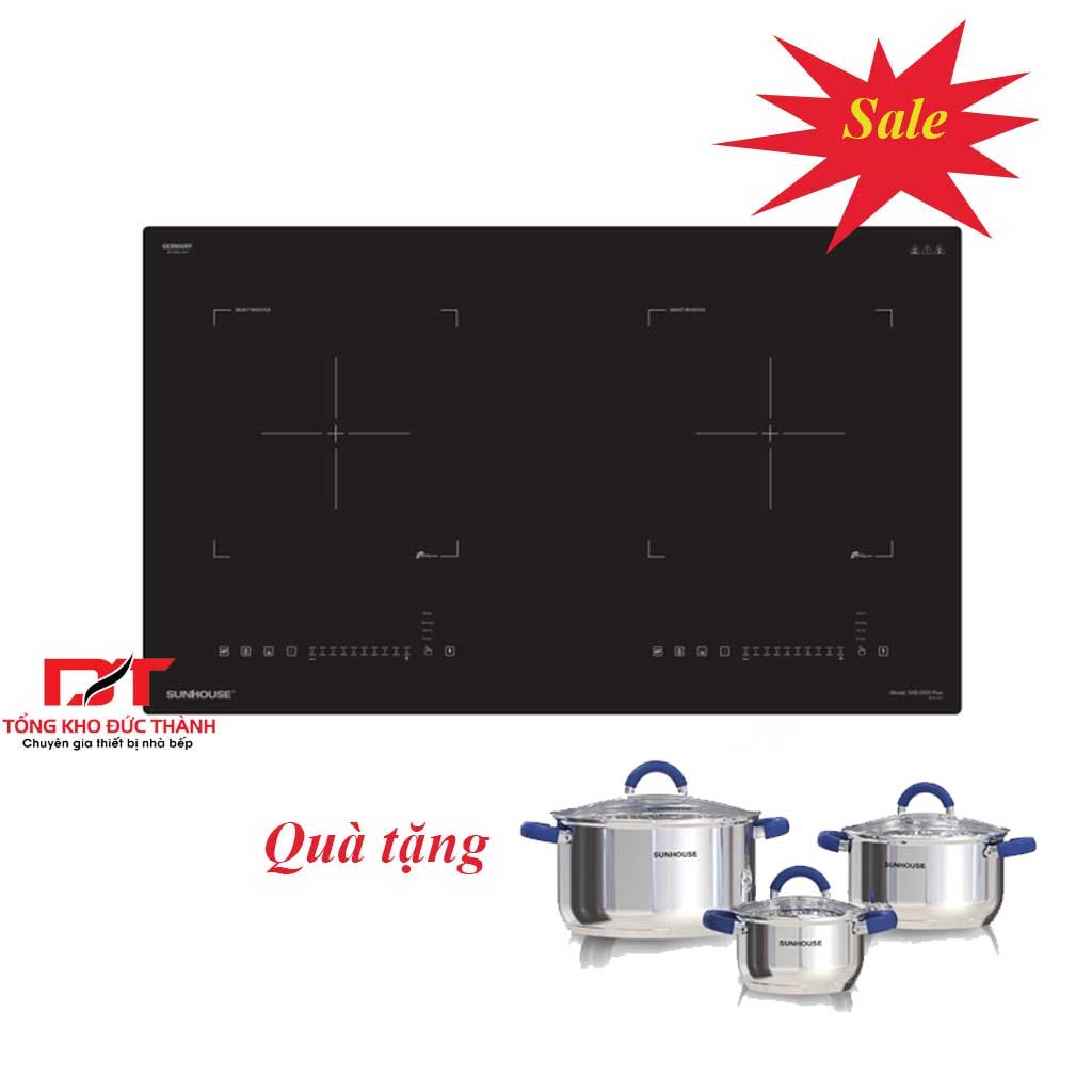 di05 BẾP ĐÔI ĐIỆN TỪ SUNHOUSE SHB-DI05 PLUS ( bo viền nhôm kính, Inverter) - Ảnh 1