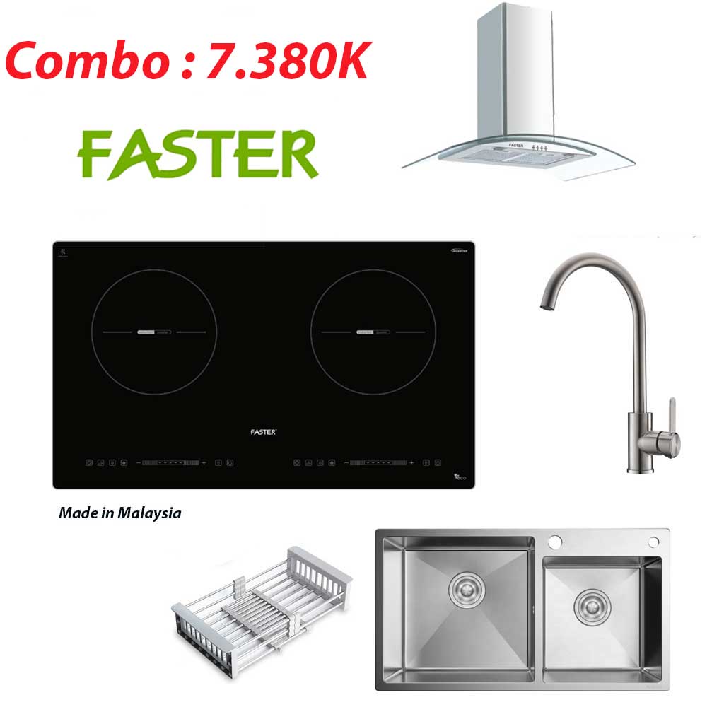 combo-faster Bộ Combo Bếp từ hút mùi kính cong Faster và Bộ chậu vòi rửa bát - Ảnh 1