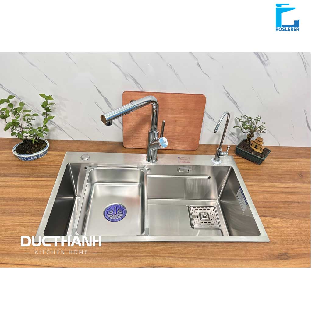 Chậu-roslerer-7545 Combo bộ chậu 1 hố Roslerer RL04-7545 NEW và vòi rút ( Inox 304) - Ảnh 1