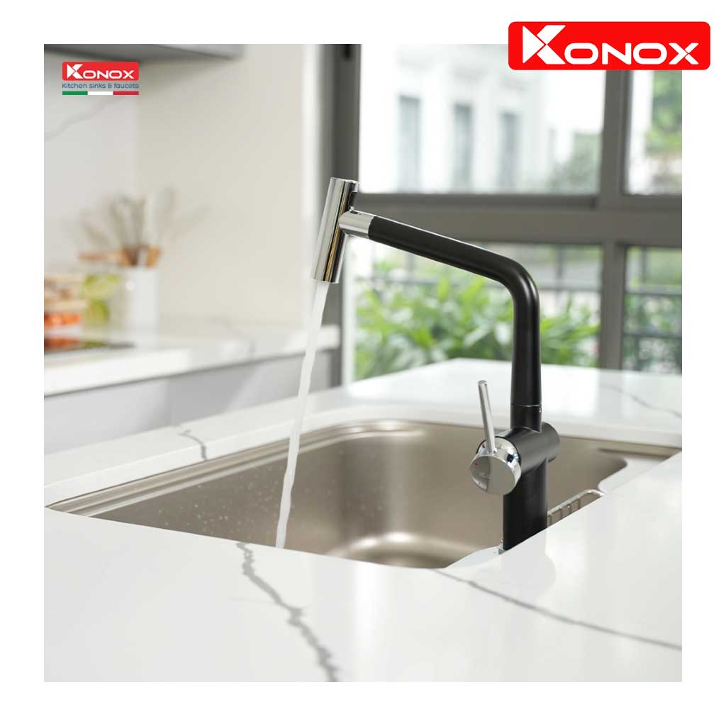 Vòi-rửa-bát-dây-rút-Volta-Black Vòi rửa bát Konox dây rút Volta Black - Ảnh 1
