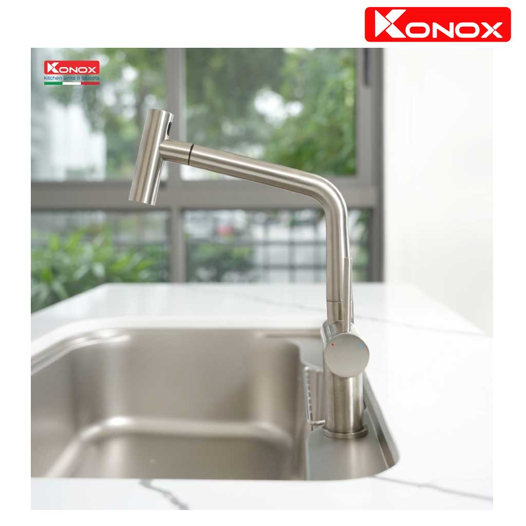 Vòi-rửa-bát-dây-rút-Volta-Nickel Vòi rửa Konox bát dây rút Volta Nickel - Ảnh 1