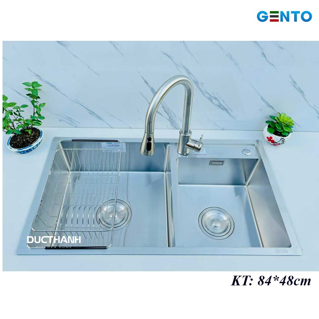 chauj-gento-8448 Chậu Gento 2 hố cân Inox 304 GT04-8448S - Ảnh 1