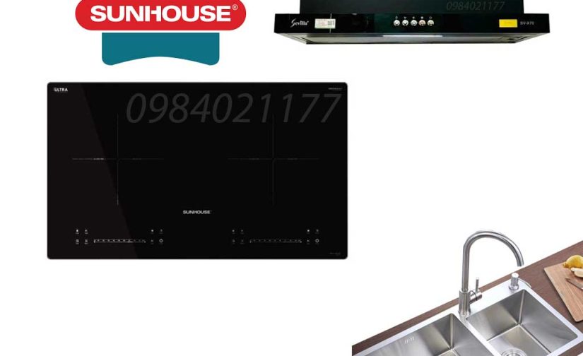 Bộ Combo bếp từ Sunhouse, hút mùi, chậu rửa
