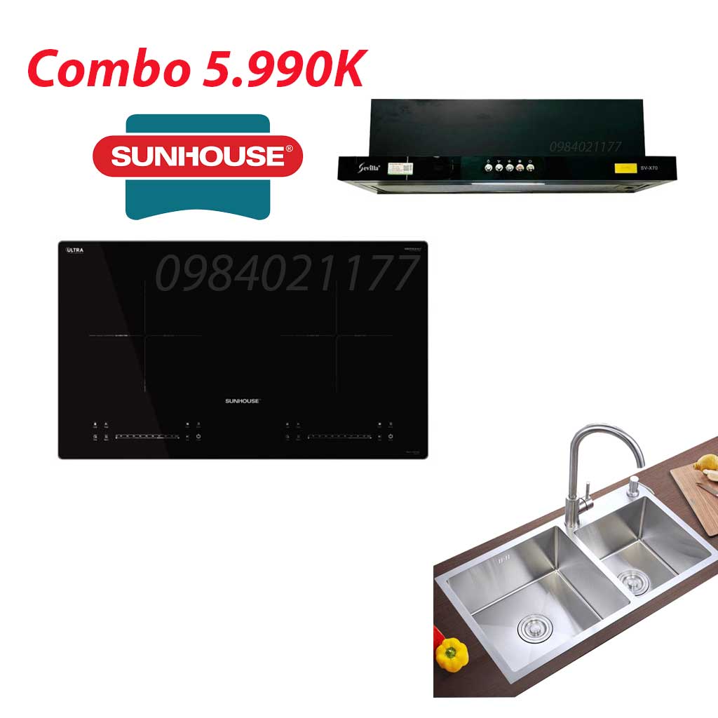 bộ-combo-sunhouse Bộ Combo bếp từ Sunhouse, hút mùi, chậu rửa - Ảnh 1
